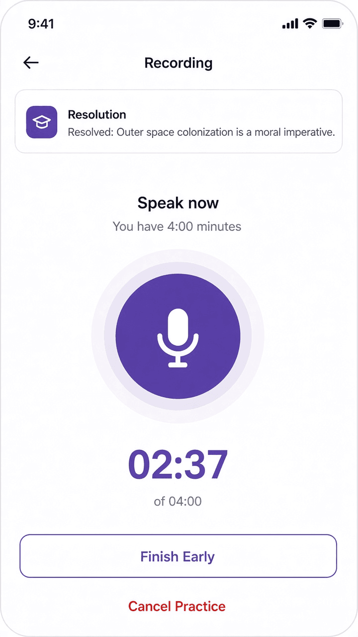 Record a speech on the current Lincoln-Douglas resolution.